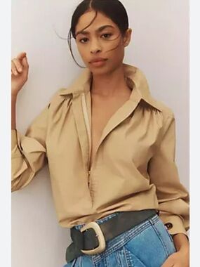 Mare Mare x Anthropologie Long Sleeve Henley Blouse with zipper size XS